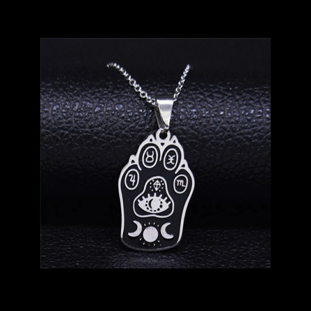 Wiccan Cat Paw Pendant Necklace